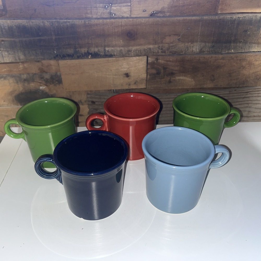 Set of 5 Fiesta Coffee Mugs Ring Handle Homer Laughlin HLC USA Cups - 3.5"‎